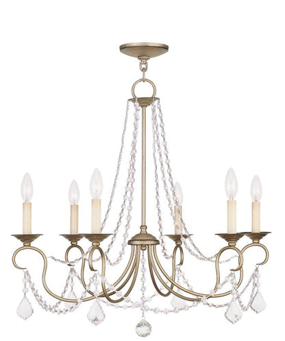 Silver Six Light Metal Dimmable Chandelier With Shades HomeRoots