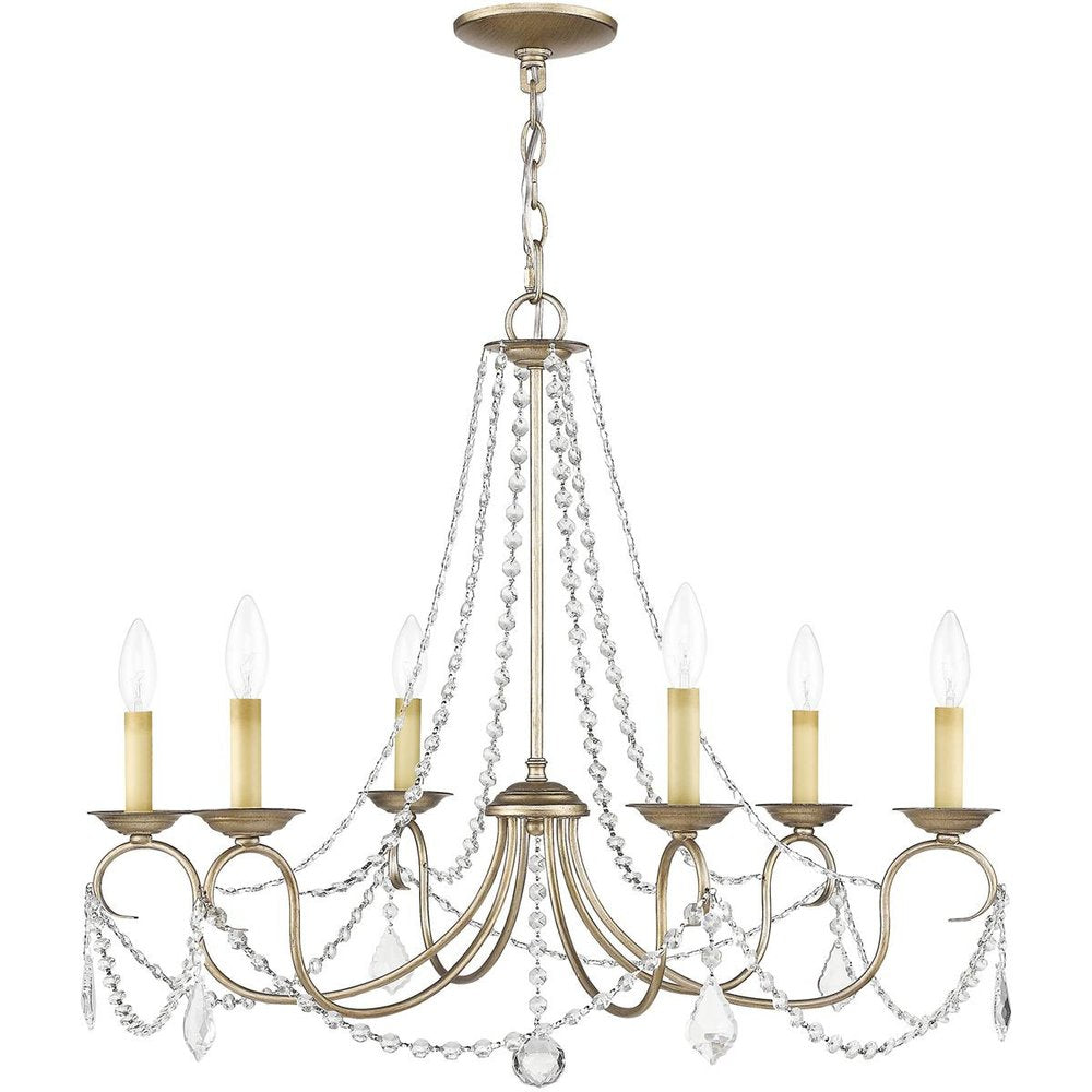 Silver Six Light Metal Dimmable Chandelier With Shades HomeRoots