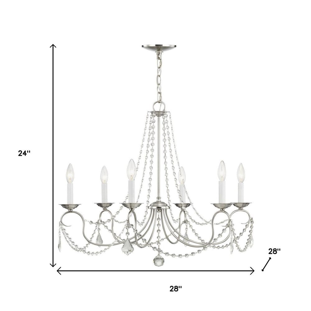 Nickel Six Light Metal Dimmable Chandelier With Shades HomeRoots