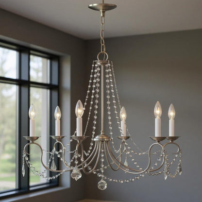 Nickel Six Light Metal Dimmable Chandelier With Shades HomeRoots