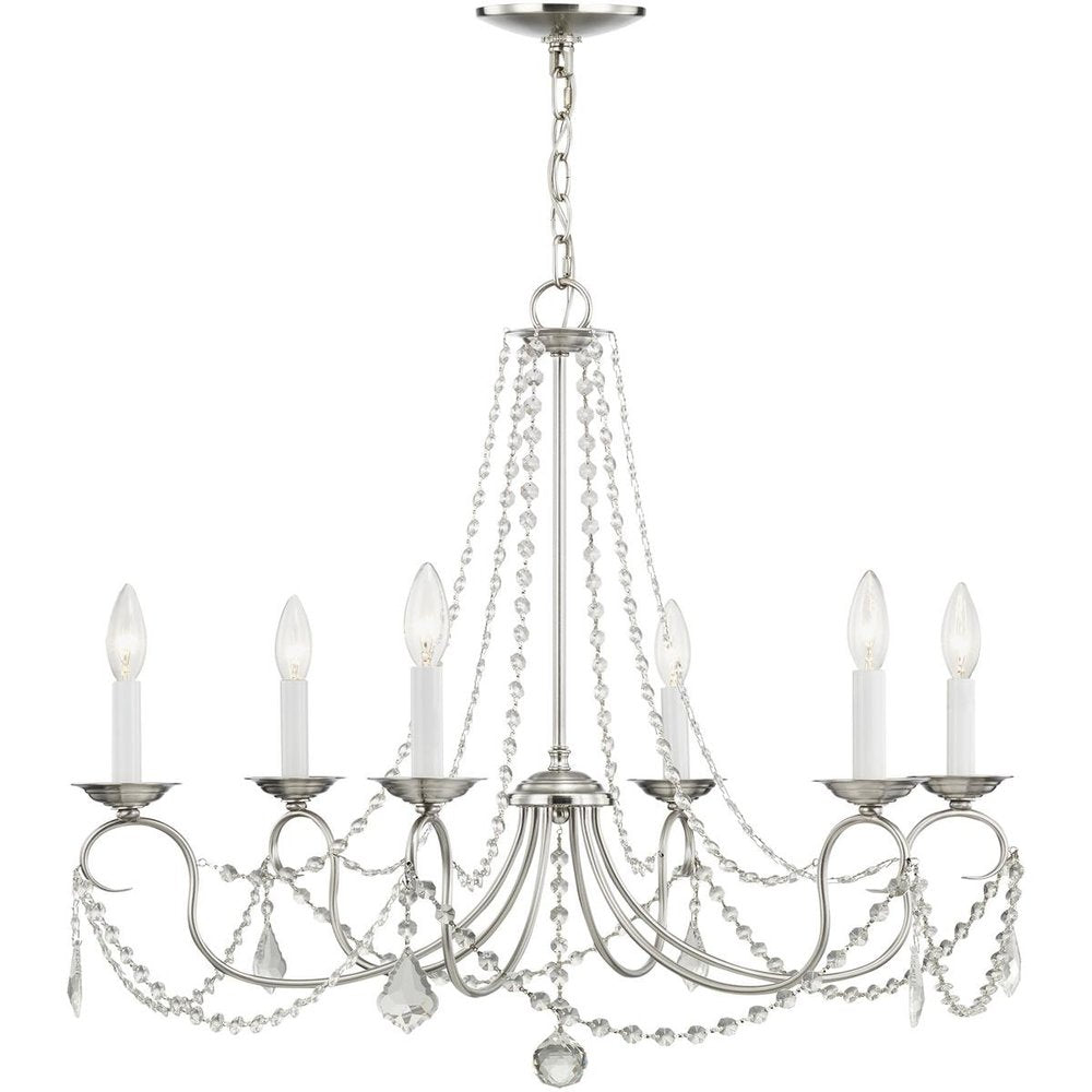 Nickel Six Light Metal Dimmable Chandelier With Shades HomeRoots