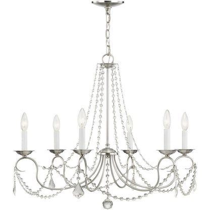 Nickel Six Light Metal Dimmable Chandelier With Shades HomeRoots