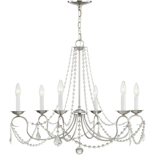 Nickel Six Light Metal Dimmable Chandelier With Shades HomeRoots