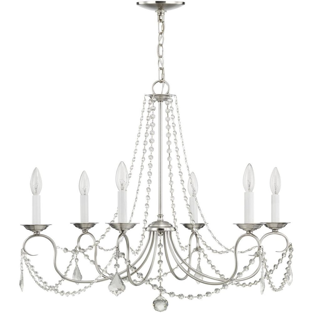 Nickel Six Light Metal Dimmable Chandelier With Shades HomeRoots