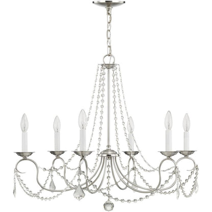 Nickel Six Light Metal Dimmable Chandelier With Shades HomeRoots