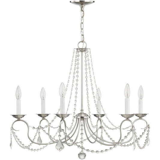 Nickel Six Light Metal Dimmable Chandelier With Shades HomeRoots