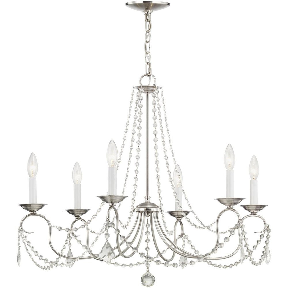 Nickel Six Light Metal Dimmable Chandelier With Shades HomeRoots