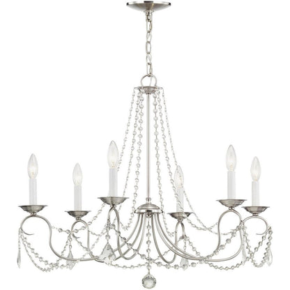 Nickel Six Light Metal Dimmable Chandelier With Shades HomeRoots