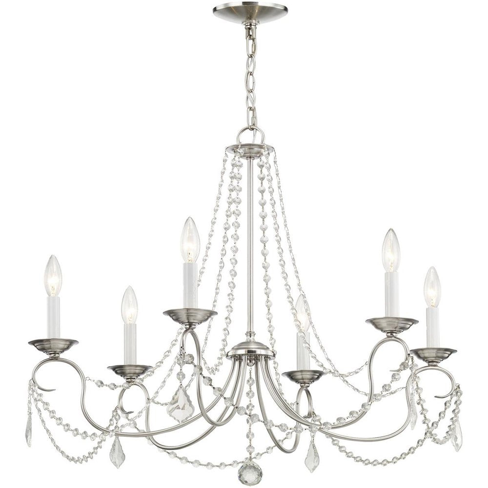 Nickel Six Light Metal Dimmable Chandelier With Shades HomeRoots
