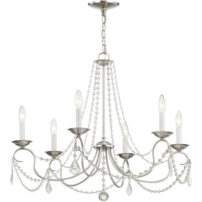 Nickel Six Light Metal Dimmable Chandelier With Shades HomeRoots