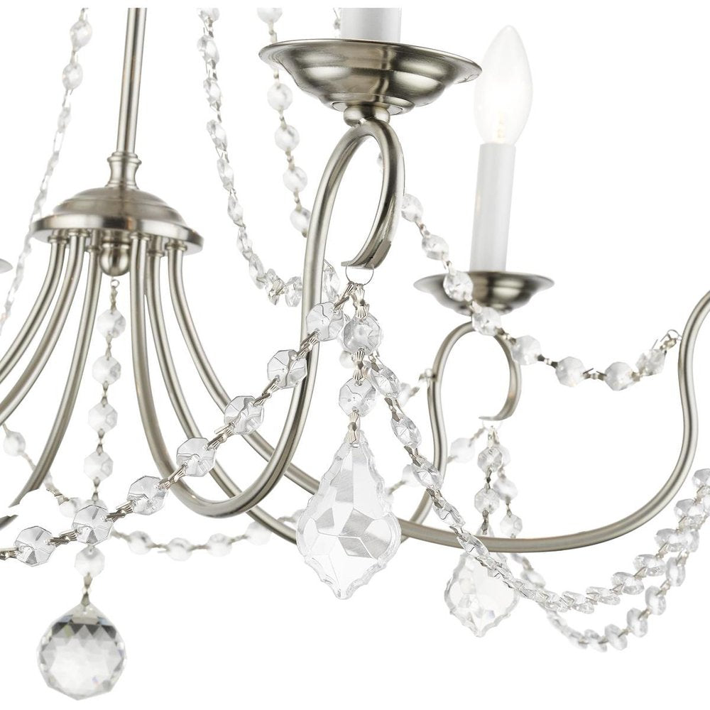 Nickel Six Light Metal Dimmable Chandelier With Shades HomeRoots