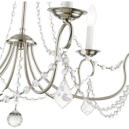 Nickel Six Light Metal Dimmable Chandelier With Shades HomeRoots