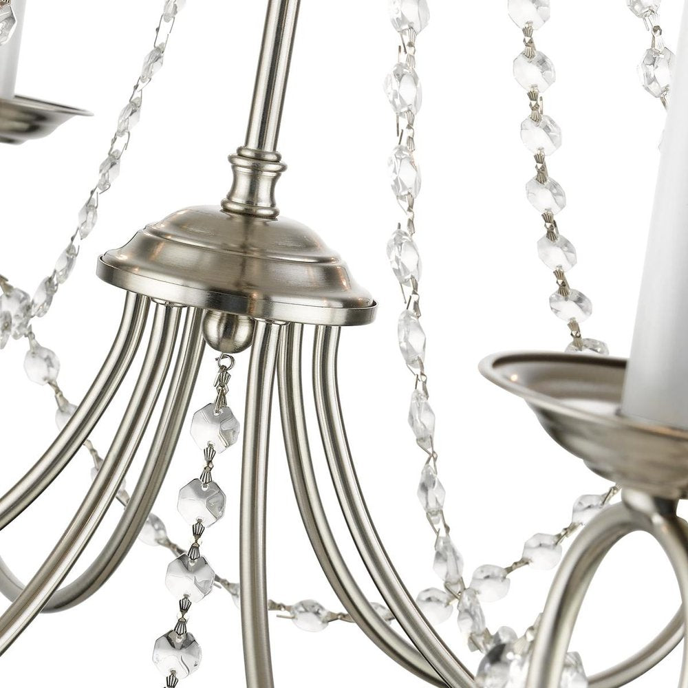 Nickel Six Light Metal Dimmable Chandelier With Shades HomeRoots