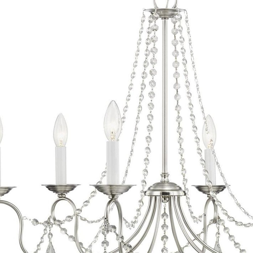 Nickel Six Light Metal Dimmable Chandelier With Shades HomeRoots