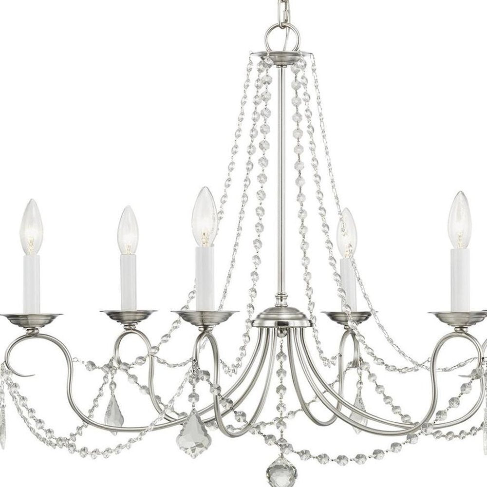 Nickel Six Light Metal Dimmable Chandelier With Shades HomeRoots