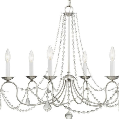 Nickel Six Light Metal Dimmable Chandelier With Shades HomeRoots