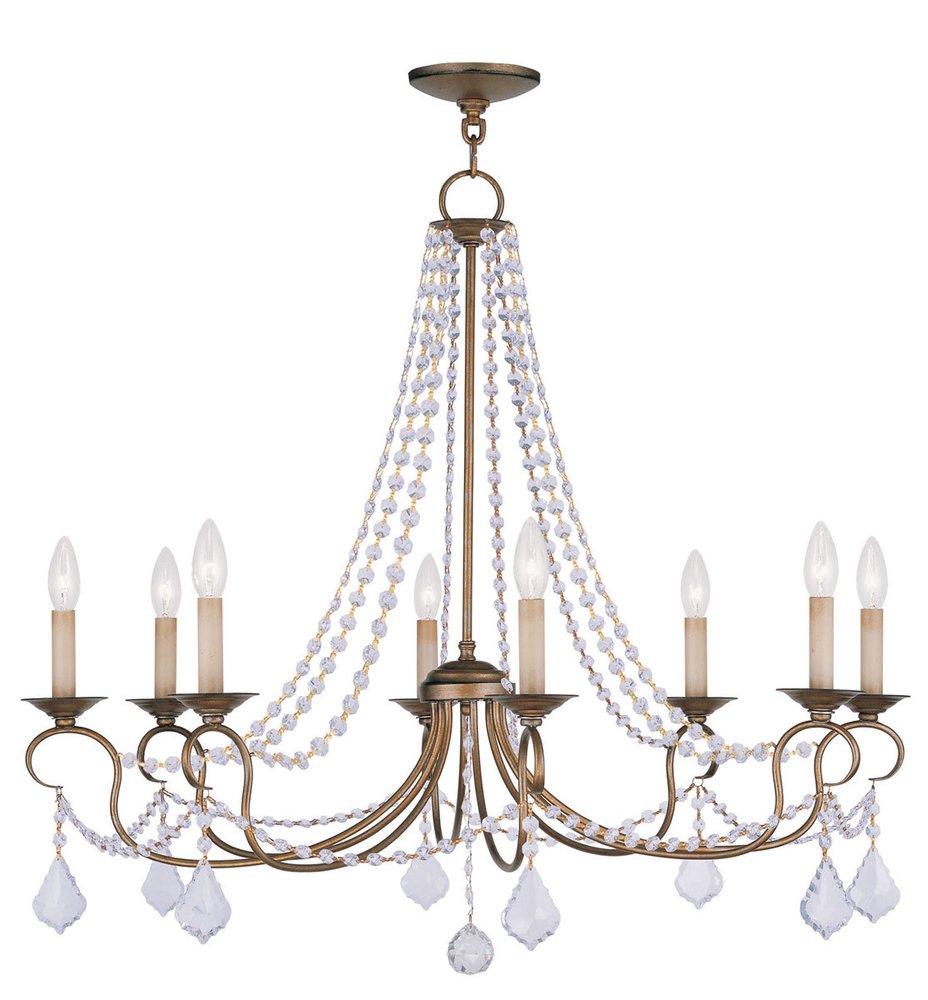 Antiqued Gold Eight Light Metal Dimmable Chandelier With Shades HomeRoots