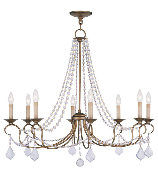 Antiqued Gold Eight Light Metal Dimmable Chandelier With Shades HomeRoots