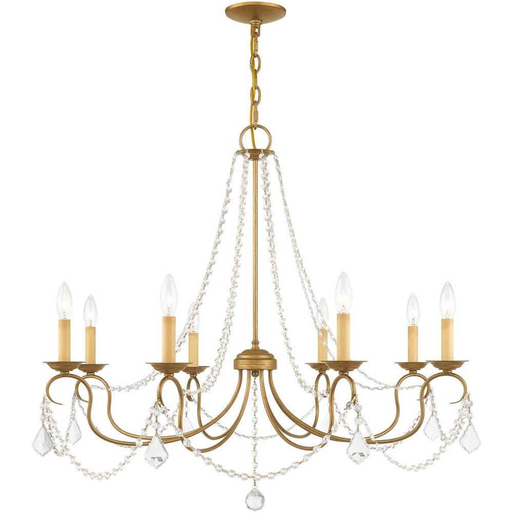 Antiqued Gold Eight Light Metal Dimmable Chandelier With Shades HomeRoots