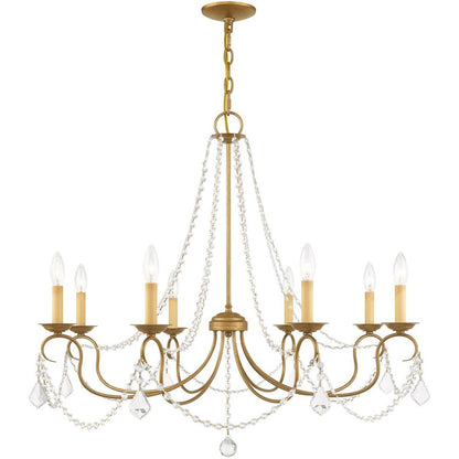 Antiqued Gold Eight Light Metal Dimmable Chandelier With Shades HomeRoots