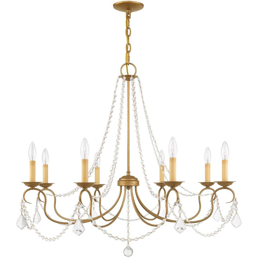 Antiqued Gold Eight Light Metal Dimmable Chandelier With Shades HomeRoots