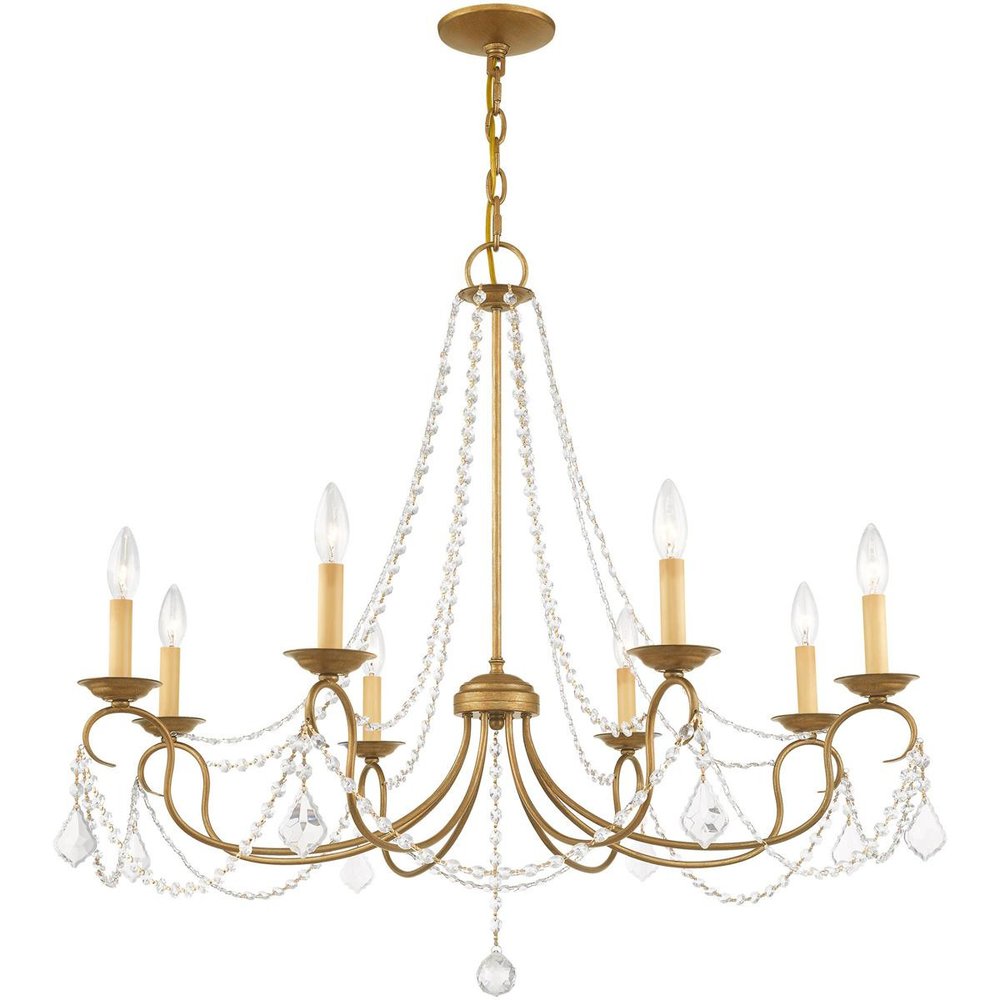 Antiqued Gold Eight Light Metal Dimmable Chandelier With Shades HomeRoots