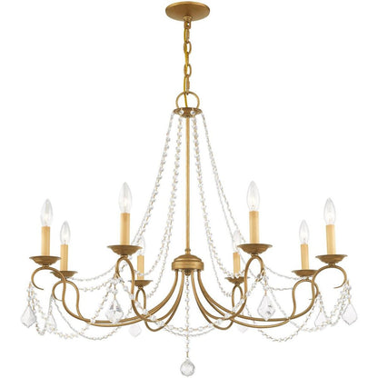 Antiqued Gold Eight Light Metal Dimmable Chandelier With Shades HomeRoots