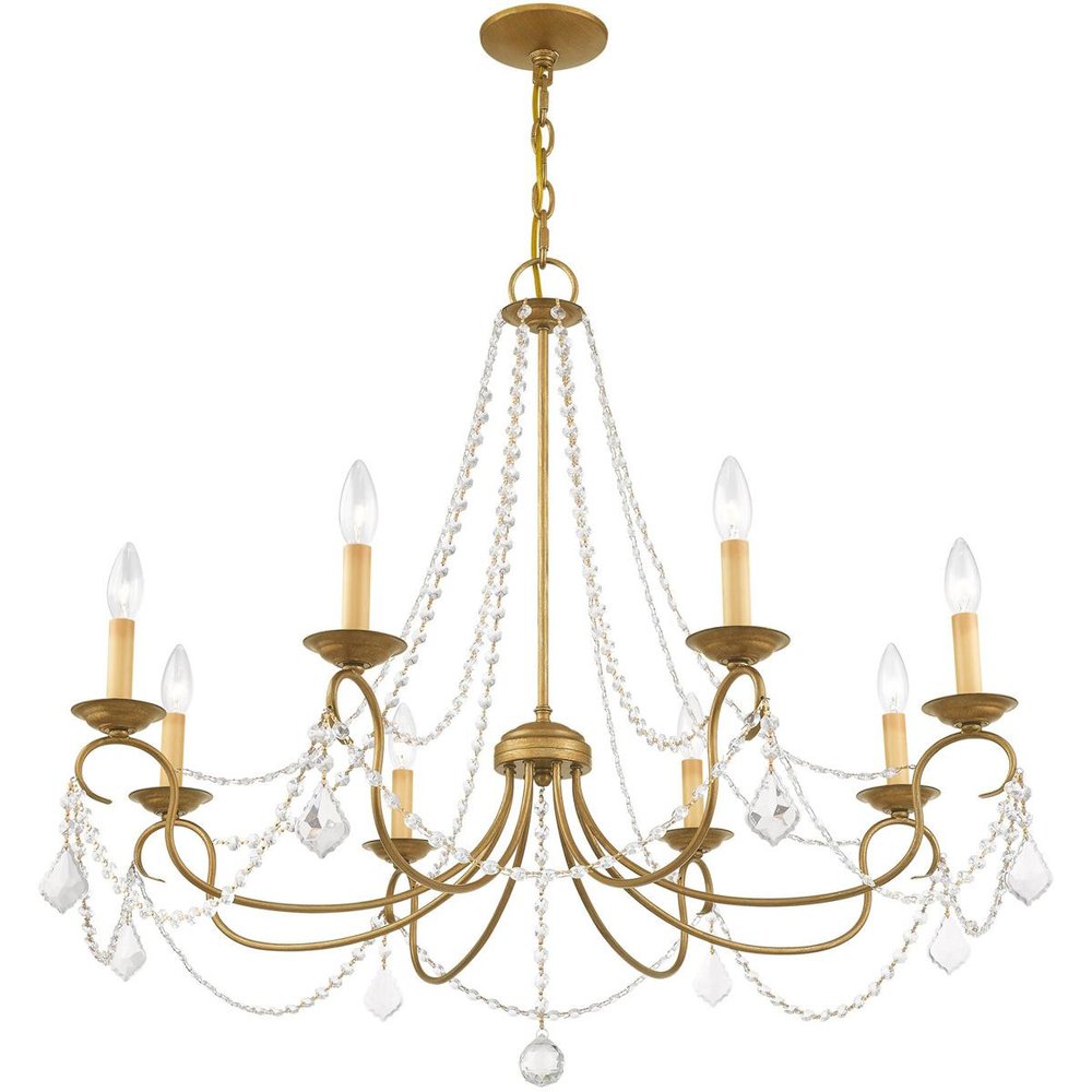 Antiqued Gold Eight Light Metal Dimmable Chandelier With Shades HomeRoots