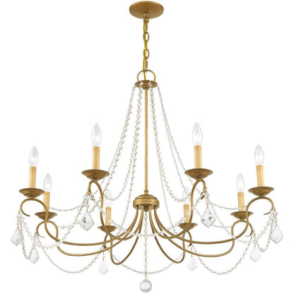 Antiqued Gold Eight Light Metal Dimmable Chandelier With Shades HomeRoots