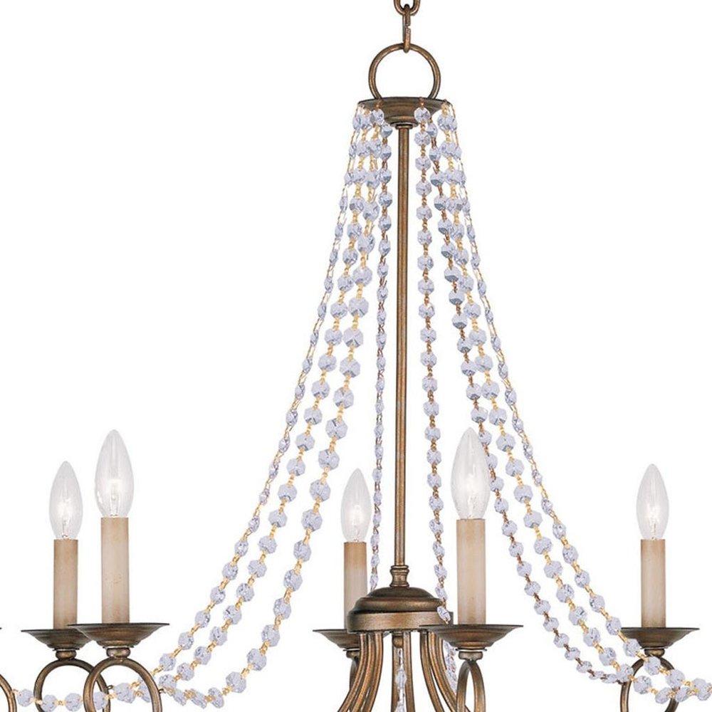 Antiqued Gold Eight Light Metal Dimmable Chandelier With Shades HomeRoots