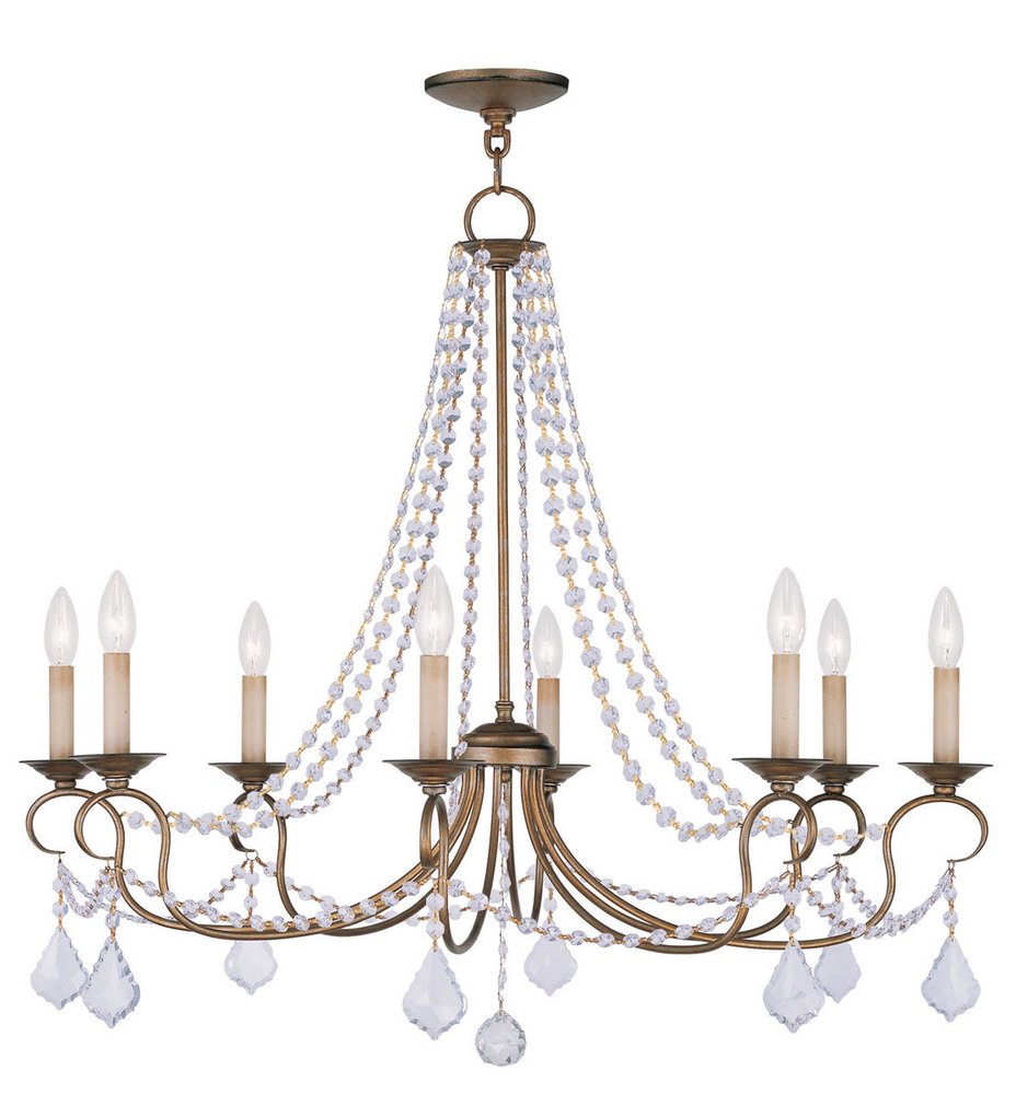 Antiqued Gold Eight Light Metal Dimmable Chandelier With Shades HomeRoots