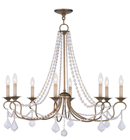 Antiqued Gold Eight Light Metal Dimmable Chandelier With Shades HomeRoots