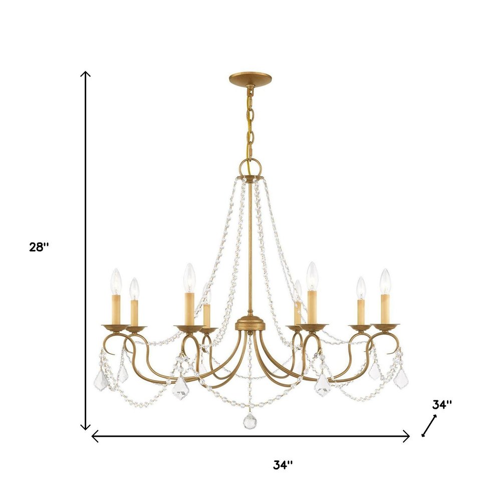 Antiqued Gold Eight Light Metal Dimmable Chandelier With Shades HomeRoots
