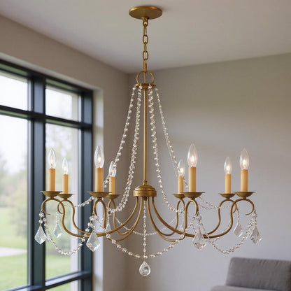 Antiqued Gold Eight Light Metal Dimmable Chandelier With Shades HomeRoots