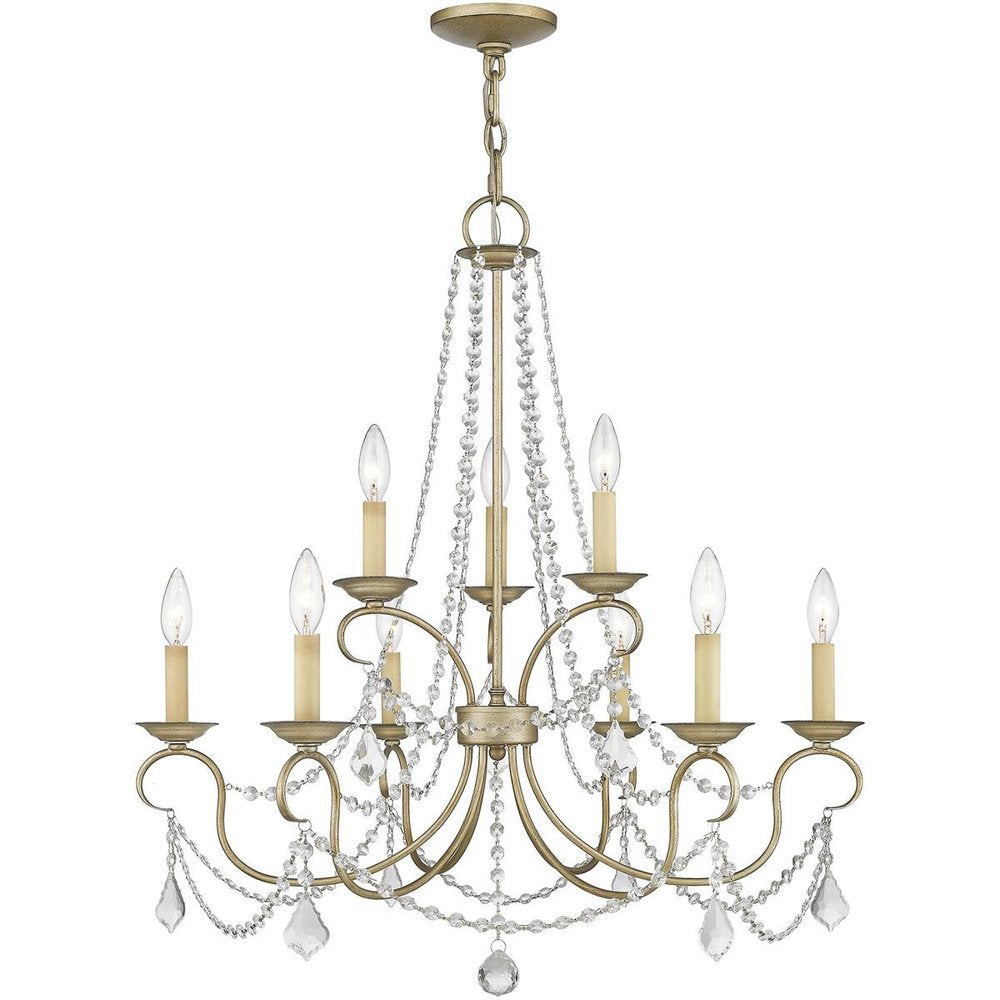 Silver Nine Light Metal Dimmable Chandelier With Shades HomeRoots