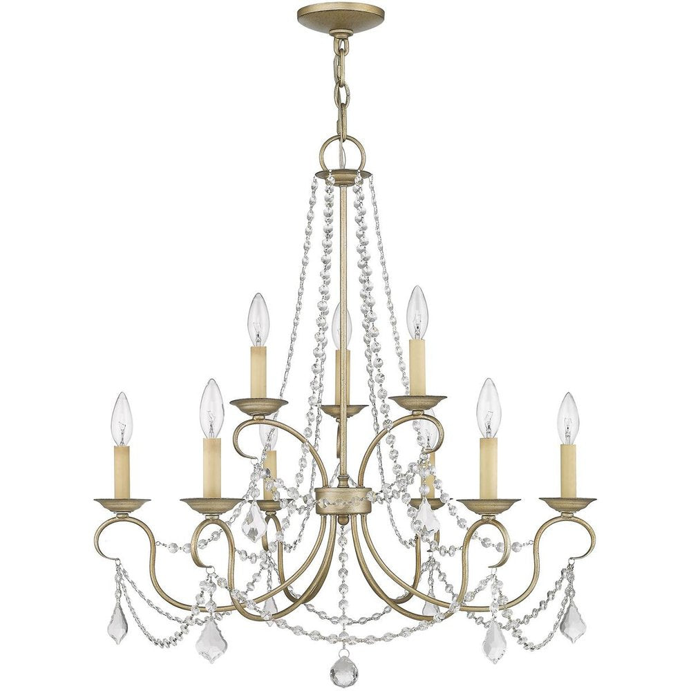 Silver Nine Light Metal Dimmable Chandelier With Shades HomeRoots