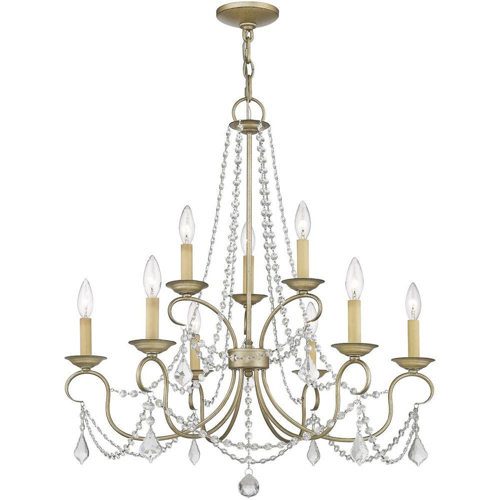 Silver Nine Light Metal Dimmable Chandelier With Shades HomeRoots