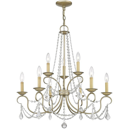 Silver Nine Light Metal Dimmable Chandelier With Shades HomeRoots