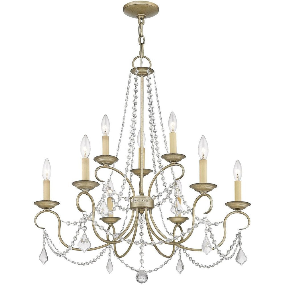 Silver Nine Light Metal Dimmable Chandelier With Shades HomeRoots