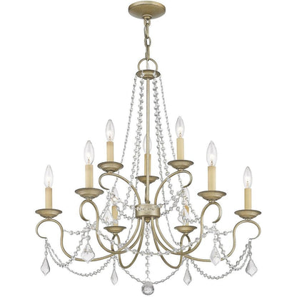 Silver Nine Light Metal Dimmable Chandelier With Shades HomeRoots