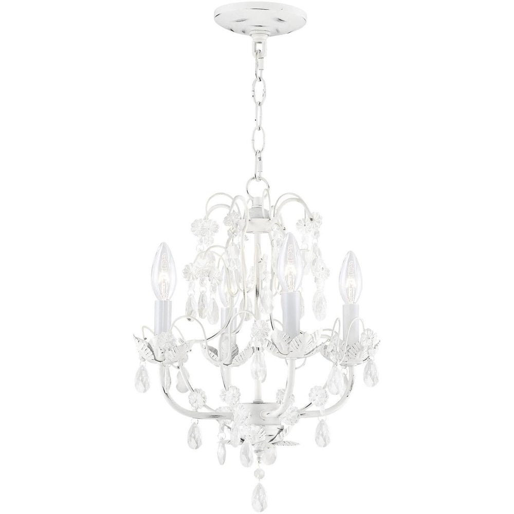 Antiqued White Four Light Metal Dimmable Chandelier With Shades HomeRoots