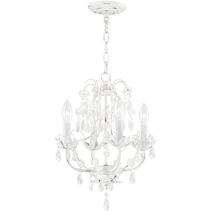 Antiqued White Four Light Metal Dimmable Chandelier With Shades HomeRoots