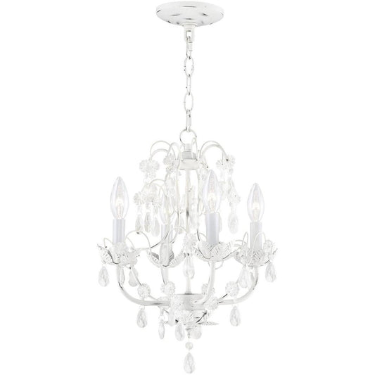 Antiqued White Four Light Metal Dimmable Chandelier With Shades HomeRoots