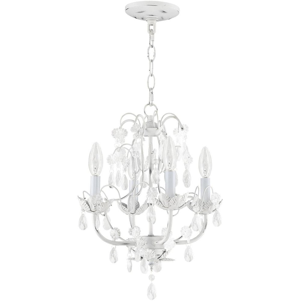 Antiqued White Four Light Metal Dimmable Chandelier With Shades HomeRoots