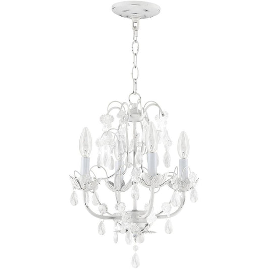 Antiqued White Four Light Metal Dimmable Chandelier With Shades HomeRoots