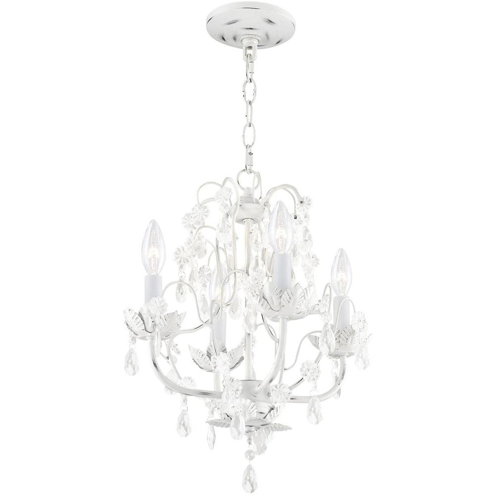 Antiqued White Four Light Metal Dimmable Chandelier With Shades HomeRoots