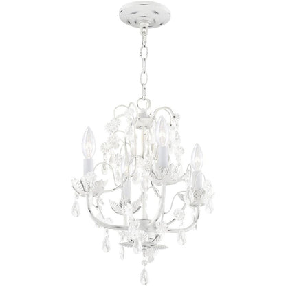 Antiqued White Four Light Metal Dimmable Chandelier With Shades HomeRoots