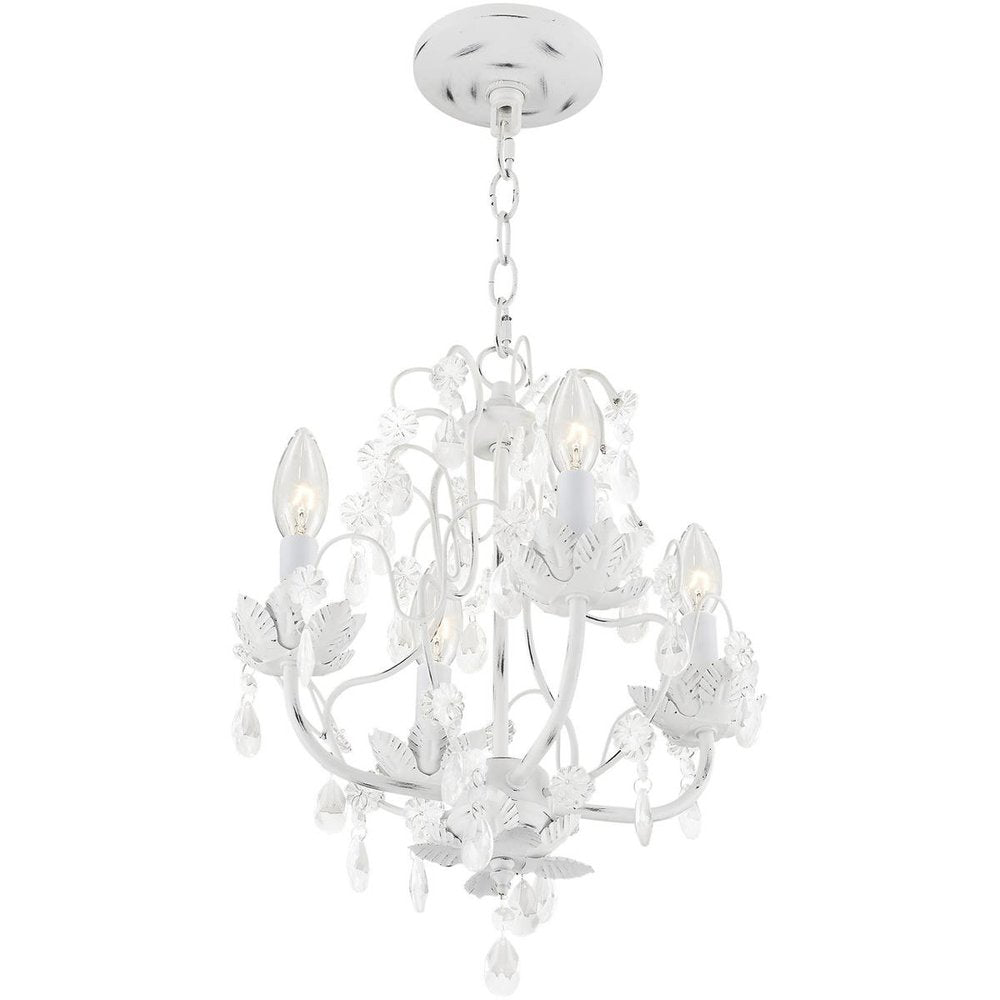 Antiqued White Four Light Metal Dimmable Chandelier With Shades HomeRoots