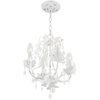 Antiqued White Four Light Metal Dimmable Chandelier With Shades HomeRoots