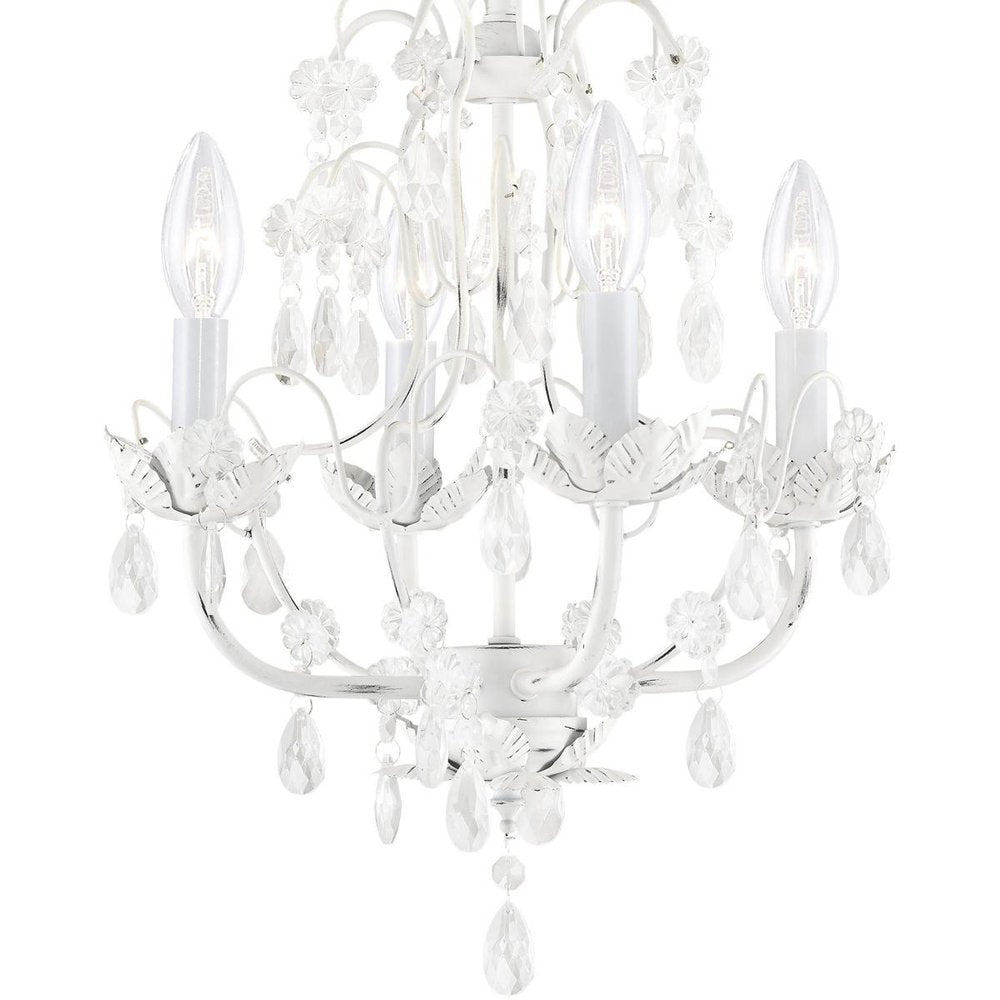 Antiqued White Four Light Metal Dimmable Chandelier With Shades HomeRoots